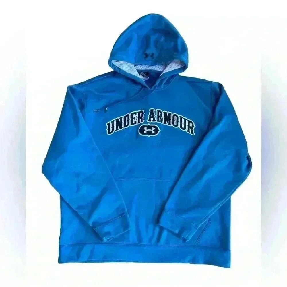 Under Armour Men's Hoodie Big Logo Fleece Pullover Hooded Sweatshirt Blue L